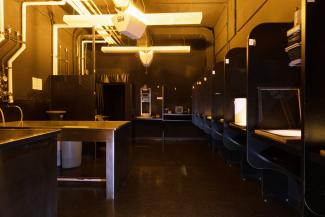 View of a photo darkroom with equipment