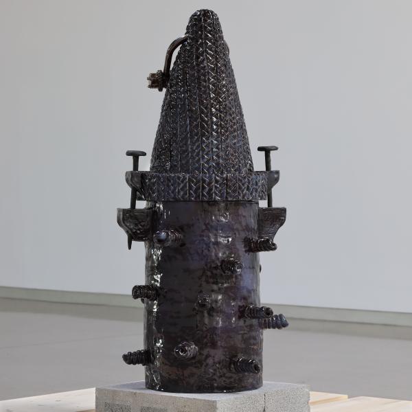 Black ceramic vertical sculpture